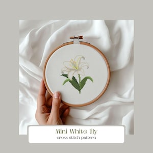 Mini Floral Cross stitch: White Lily flower, Botanical embroidery, Modern digital art (PDF Pattern)