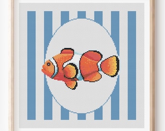 Clownfish Cross Stitch Pattern, Sea Animal, Coastal Decor (PDF Pattern)