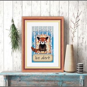 Red Panda Cross stitch pattern Jungle animal Kids room decoration Nursery decoration DIY Red panda Be alert cross stitch Modern kids room