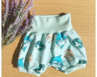 Pumphose Shorts Babyhose kurz Hose Kind Baby Kleidung Sommer Junge Mädchen Maritim Delfine ab Größe 44 bis 128