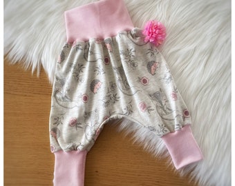 Pump pants baby pants fox and hedgehog baby child pants girls jersey in gray pink from size 44 to 104