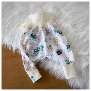 Grow-along pants baby children's pants girls and boys maritime with dolphins and turtles