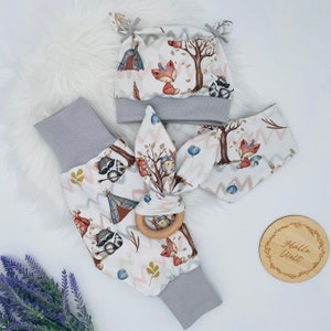 Baby Set Forest Animals Forest Friends Bloomers Hat Cloth Crackling Grasping Toy Pants Boy Girl Baby Pants Growing Pants Newborn Gift Birth image 10