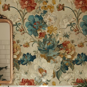 Papel pintado floral desprendible, despegar y pegar, vintage, rollo doble