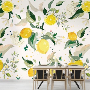 Lemon Fruits Wallpaper Self-Adhesive Citrus Wall Mural Removable Kitchen Wall Decoration