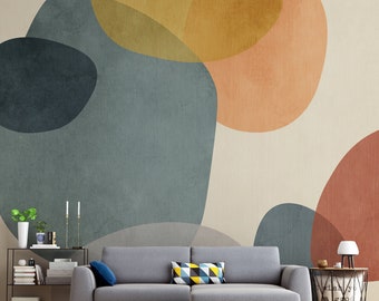 Carta da parati con forme astratte geometriche, decorazione da parete moderna, rimovibile