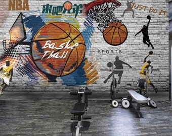 Brick Wall  Wallpaper / Basketball Wallpaper / Sport Wallpaper / Motivational Themed Wallpaper / Wall Decor / Background Wallpaper