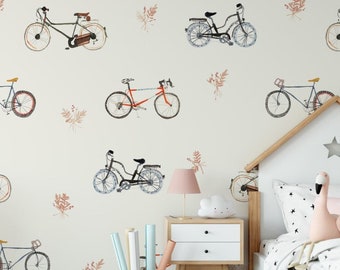 Bicycle Wallpaper Bike Peel and Stick Nursery Wall Mural Beige Background Removable