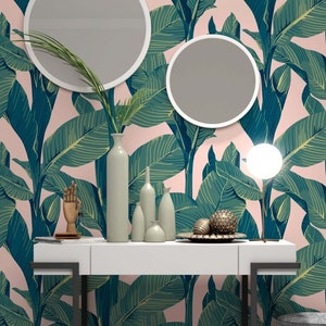 Banana Tree Leaf Pattern on Bright Pink Wallpaper / Plants Wallpaper/  Leaf Wallpaper / Floral Wallpaper /  Wallpaper