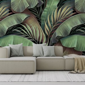 Carta da parati glamour Carta da parati tropicale con palme e banane Carta da parati floreale di lusso Carta da parati adesiva / Carta da parati staccabile e adesiva / Carta da parati rimovibile