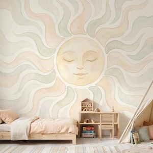 Sun Wallpaper In Soft Yellow Tones For Bedroom