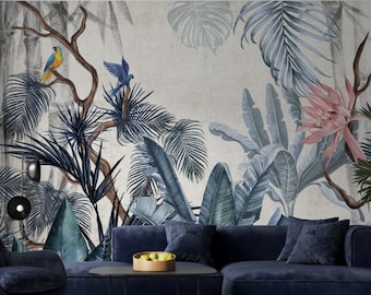 Parrot Leaves WG966 Wallpaper Mural Self Adhesive Peel and Stick Wall Sticker Wall Decoration Design Removable