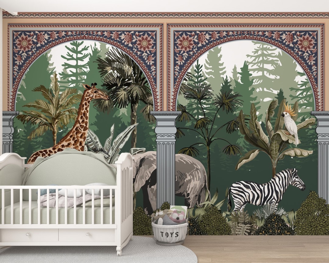 Kids Wallpaper Animal Wall Mural Forest Peel and Stick Giraffe Wall ...