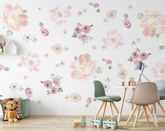 Watercolor Roses Wall Sticker / Flowers Wall Decal / Hand Drawing Wall Stickers / Wall Art / Nursery Wall Decals