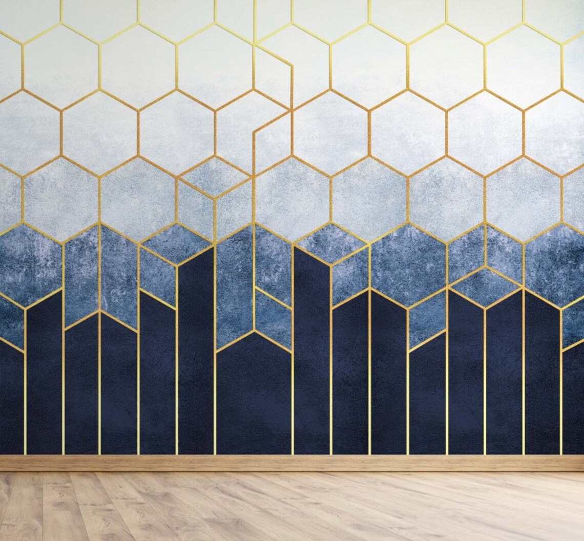 Hexagon Pattern Wallpaper / Blue Wallpaper / Gray Abstract Wallpaper ...