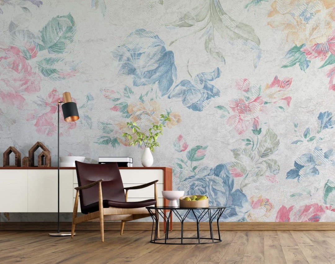 Colorful Garden Flowers Wallpaper / Vintage Style Wallpaper / - Etsy