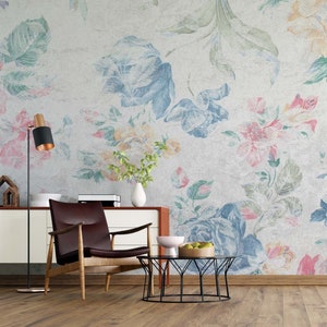Colorful Garden Flowers Wallpaper / Vintage Style Wallpaper / Floral Wallpaper /  Peel & Stick Wallpaper / Removable Wallpaper
