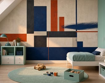 Abstract behang met rustige blokken voor een moderne woonkamer