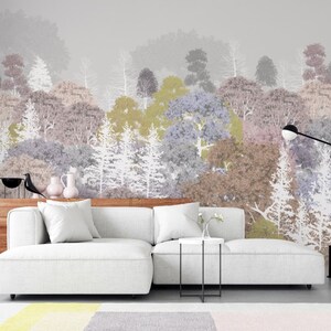 Abstract Forest Wallpaper / Tree Wall Murals / Colorful Peel and Stick  Wallpaper / Removable Wallpaper
