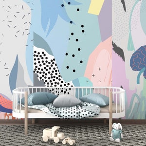 Colorful Random Shapes Wallpaper / Vivid Colored Wallpaper / Kids Room ...