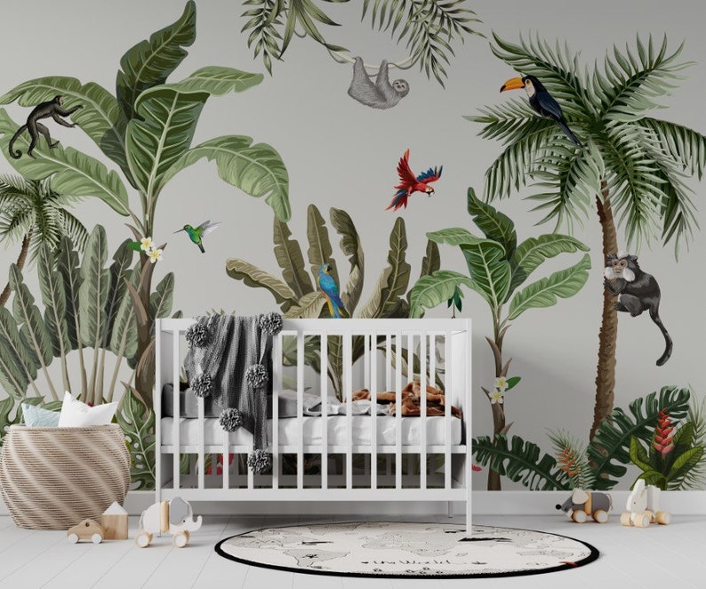 Amazon Jungle Animals Peel and Stick Wallpaper / Tropical | Etsy