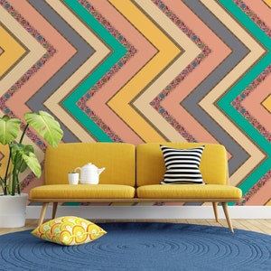 Carta da parati con linee geometriche colorate, carta da parati di lusso con sbucciatura e bastone, decorazione da parete simmetrica