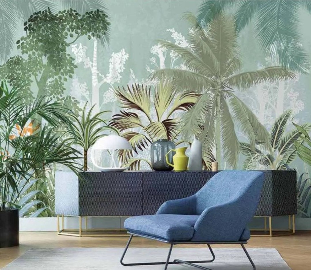 Jungle Wallpaper Tropical Wall Mural Palm Tree Peel and Stick Green