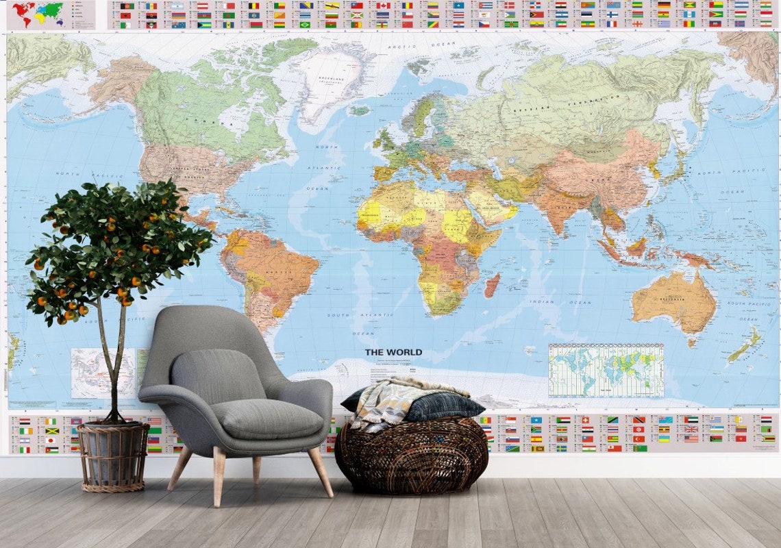 Classic World Map Wallpaper / Detailed Map Wallpaper / Etsy Australia