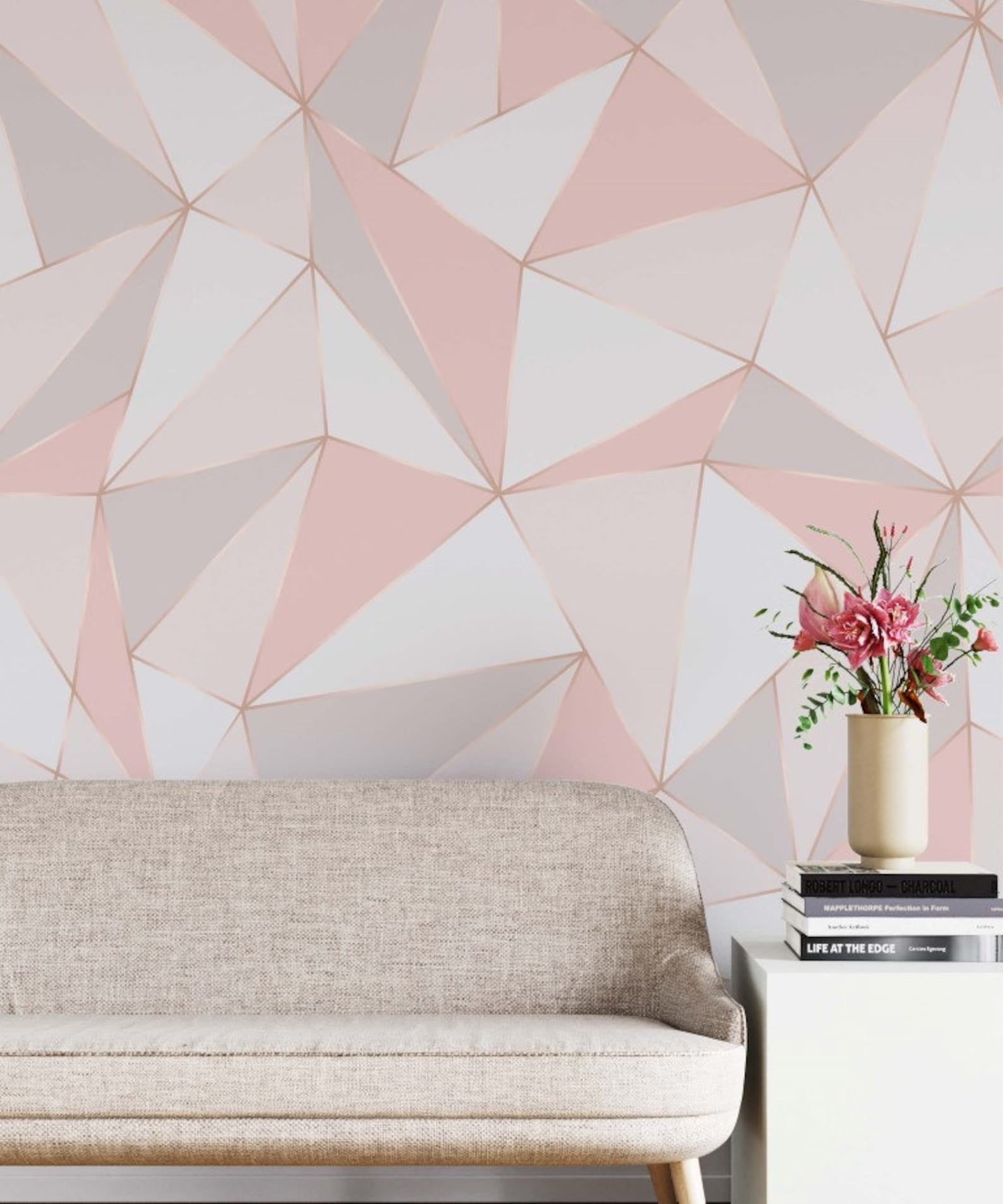 Pink Gray White Triangles Wallpaper / Geometric Shapes Etsy