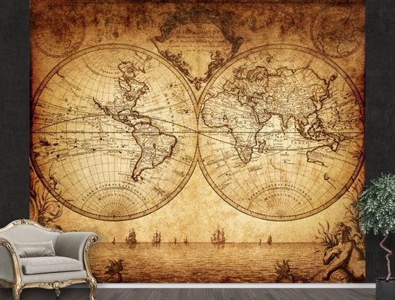 Vintage Wood World Map Wallpaper Mural