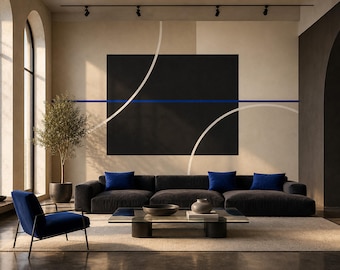Abstracte Bauhaus-muurschildering als behang voor de inrichting van de woonkamer.