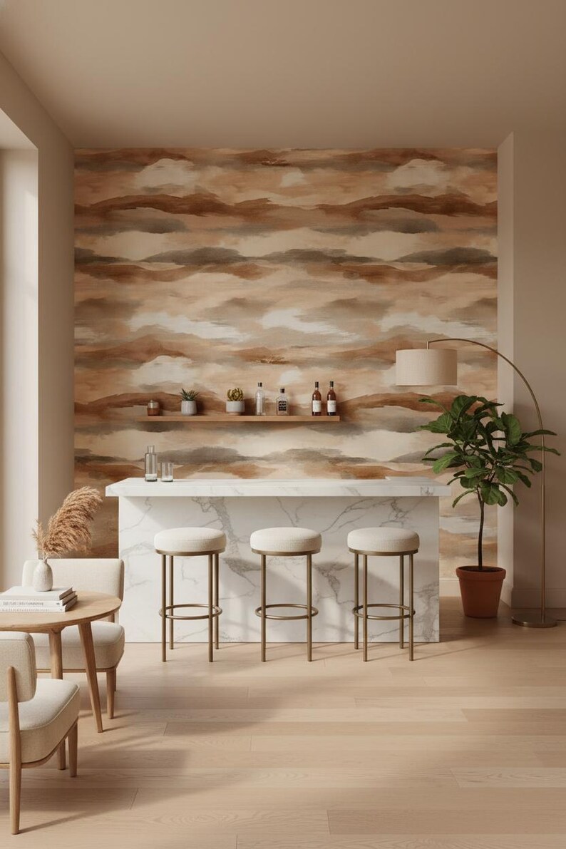 Abstract Landscape Wallpaper Minimalist Peel and Stick Earthy Wall ...