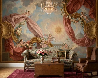 Klassische Fresko Tapete Cherubs Abnehmbares Schälen und aufkleben Wolke Himmel-Wand-Dekor