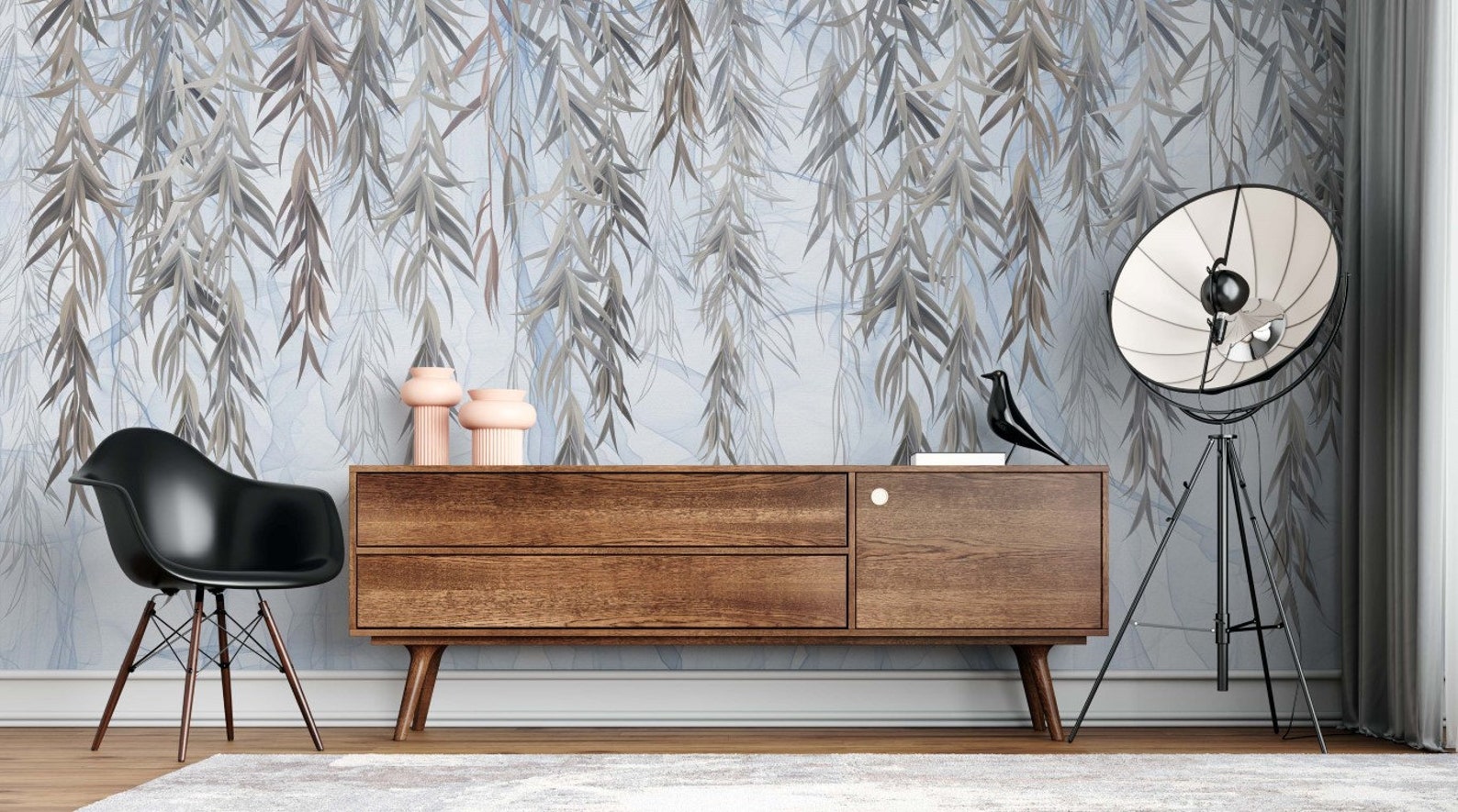 Willow Branches Wallpaper / Gray Concrete Wallpaper / Floral - Etsy