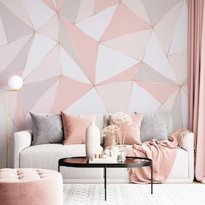 Pink Gray White Triangles Wallpaper / Geometric Shapes Wallpaper / Luxury  Wallpaper / Peel & Stick Wallpaper / Removable Wallpaper 