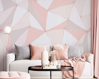 Carta da parati con triangoli rosa grigio bianco / Carta da parati con forme geometriche / Carta da parati di lusso / Carta da parati staccabile e adesiva / Carta da parati rimovibile