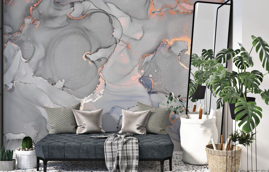Marble Wallpaper Peel and Stick / Abstract Gray Wall Mural / / Etsy