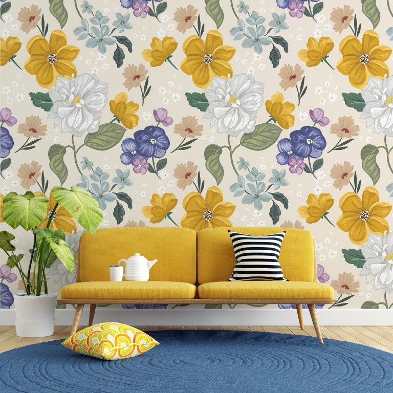 Yellow Vintage Wallpaper - Etsy Yellow Vintage Wallpaper - Etsy