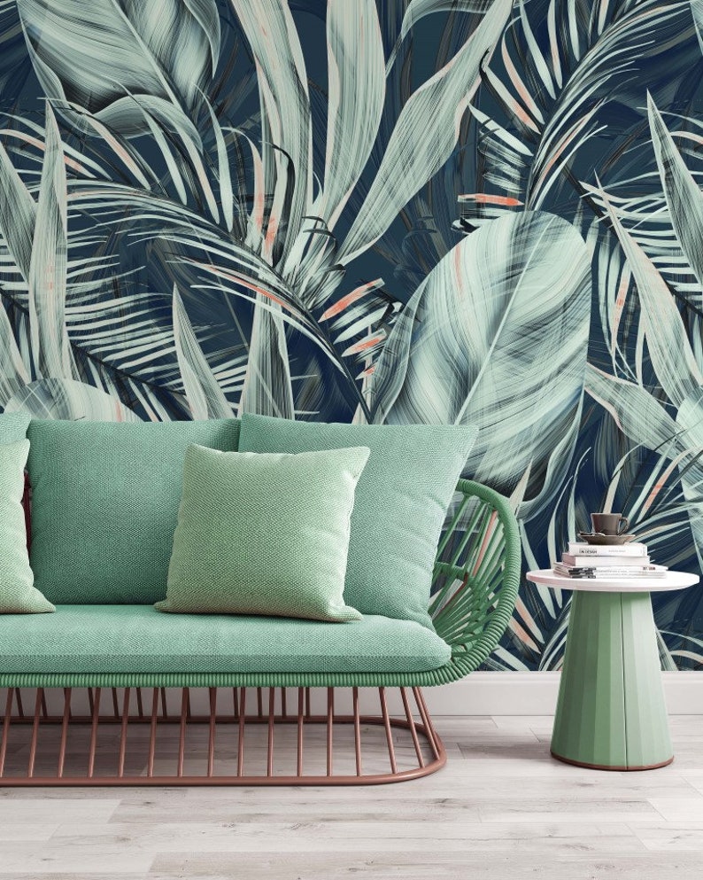 Exotic Leaves Wallpaper Green Leaves Peel and Stick Floral Wall Mural ...