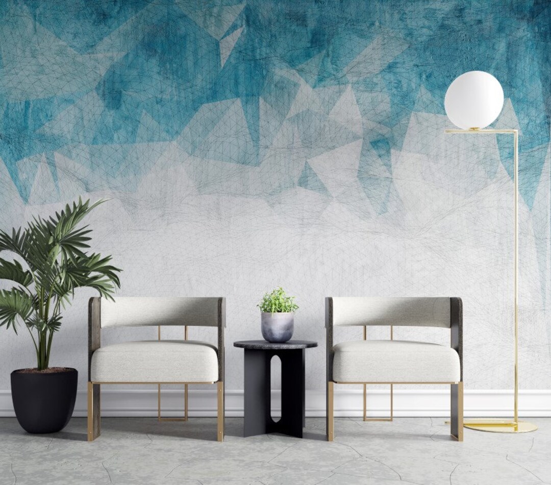 Geometric Shapes Wallpaper Abstract Blue Pattern Peel and Stick Wall ...