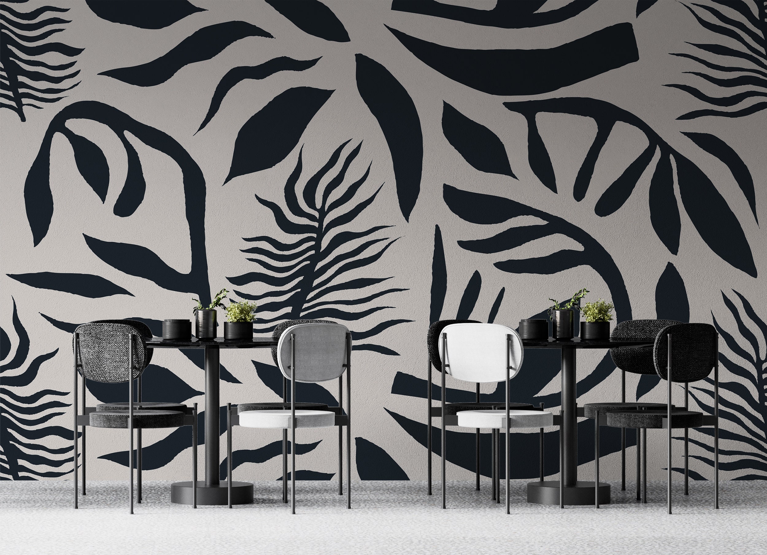 Shapes Wallpaper Black and White Peel and Stick Leaves Wall Mural ...