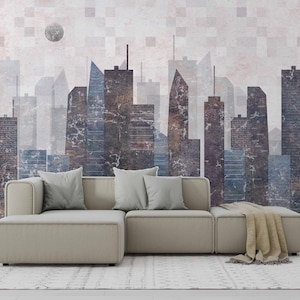 Skyscraper Wallpaper City Peel and Stick Wall Murall Boho Wall Decor