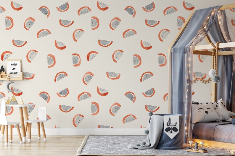Fruit Wallpaper Watercolor Peel and Stick Beige Background Wall Art ...