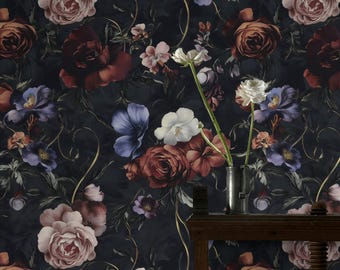 Moody bloemenbehang verwijderbaar peel-and-stick pruimenmuur dubbele rol