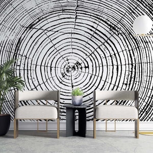 3D Designed Wallpaper Circular Lines Wall Decor Black and White Peel and Stick Wall Mural