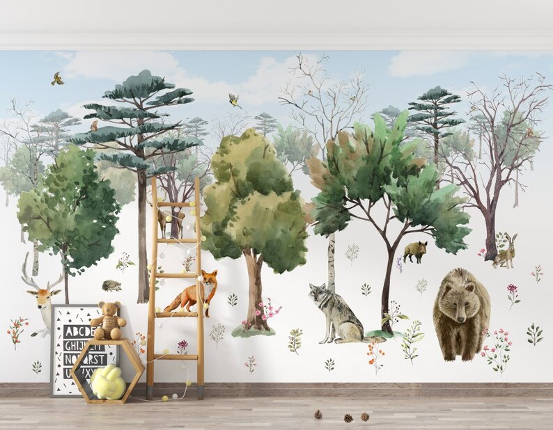Cartoon Wallpaper / Wild Animals Wallpaper / Wallpaper for Etsy