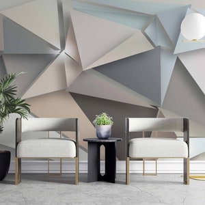 Carta da parati con forme geometriche triangolari, decorazione da parete 3D di lusso, stacca e attacca murale