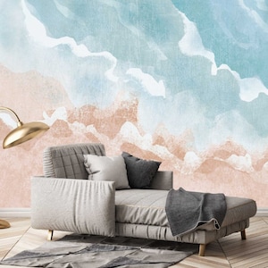 Boho Sea Beach  Wallpaper / Art Design Peel and Stick Wallpaper / Abstract Waves Wallpaper / Modern Wall Mural / Wall Decoration