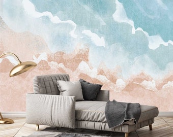 Boho Sea Beach  Wallpaper / Art Design Peel and Stick Wallpaper / Abstract Waves Wallpaper / Modern Wall Mural / Wall Decoration