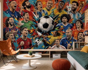 Voetbalbehang in pop-artstijl voor de speelkamer